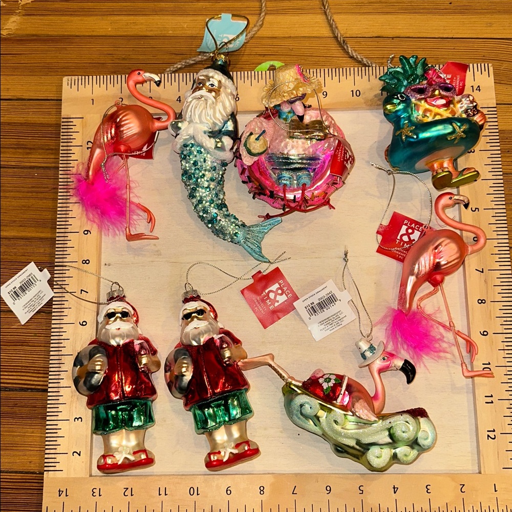 lot of 8 new Ornament Beach Christmas Place & Time NWT glass collection